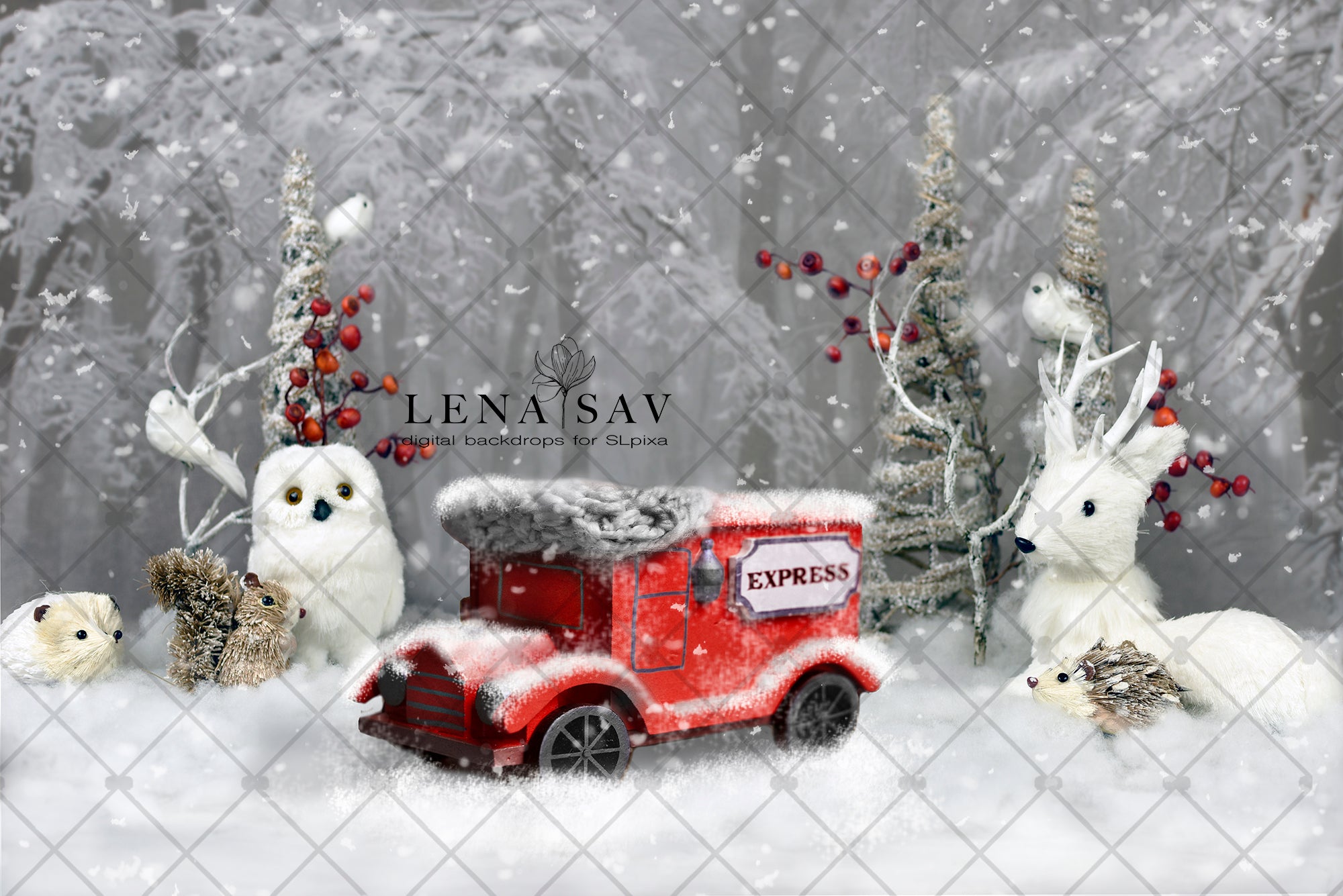 Christmas truck Digital backdrop – Lace cloud studio